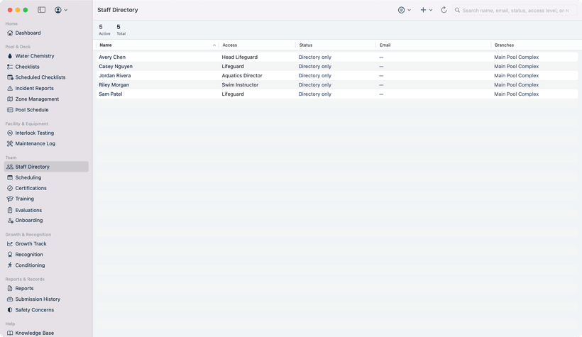 The staff directory in the OnDeck Mac app